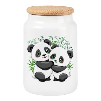 Panda-Paar auf Bambus, niedlicher Kawaii-Stil - Keksdose mit Holzdeckel - Weiß - Vorne