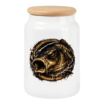 Conception artistique de la pêche à la carpe Savage Mirror - Boîte à biscuits avec couvercle en bois - blanc - Devant