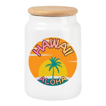 Hawaii Aloha Sonnenuntergang mit Palme - Keksdose mit Holzdeckel - Weiß - Vorne