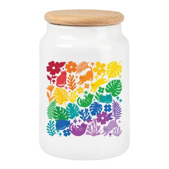 LGBT Pride Month - Rainbow Cats and Flowers - Cookie Jar with Wooden Lid - white - Front