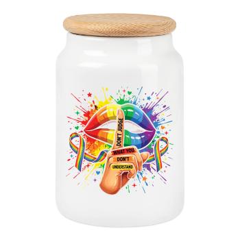 LGBTQIA+ - Don't Judge What You Don't Understand - Cookie Jar with Wooden Lid - white - Front