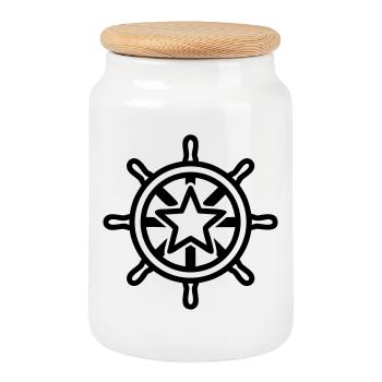 Steuerrad Schiff Stern Wappen - Keksdose mit Holzdeckel - Weiß - Vorne