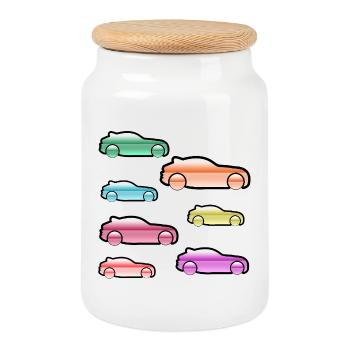 automobiles - Cookie Jar with Wooden Lid - white - Front