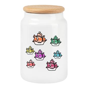Voile - Boîte à biscuits avec couvercle en bois - blanc - Devant