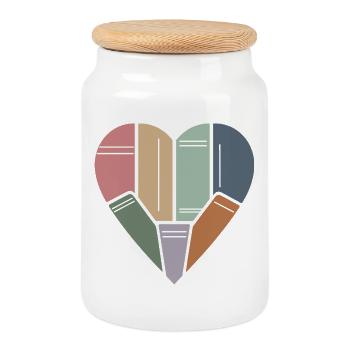 Livres dans le cœur de Book Friend - Boîte à biscuits avec couvercle en bois - blanc - Devant