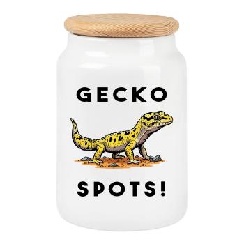 Gecko Leopard Bask Lizard Terrarium - Cookie Jar with Wooden Lid - white - Front