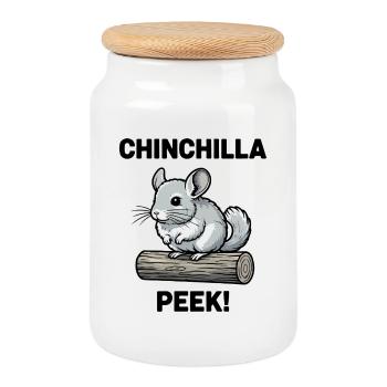 Chinchilla Peek Nagetierfell Stamm - Keksdose mit Holzdeckel - Weiß - Vorne