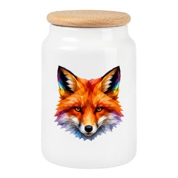 Tête de renard polygonale colorée - Boîte à biscuits avec couvercle en bois - blanc - Devant