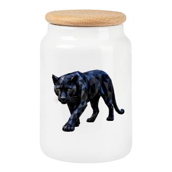 Polygon Panther - Cookie Jar with Wooden Lid - white - Front