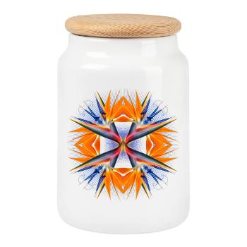 Mandala Paradiesvogelblume Abstrakte Tropical Art - Keksdose mit Holzdeckel - Weiß - Vorne