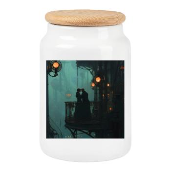Steam castle of togetherness - Cookie Jar with Wooden Lid - white - Front