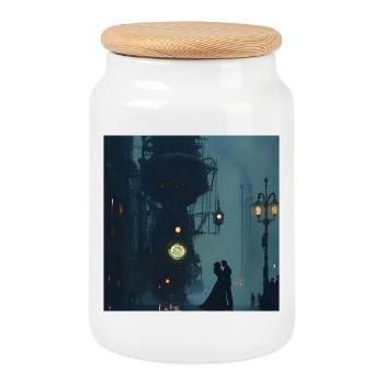 Steamboat romance in the fog - Cookie Jar with Wooden Lid - white - Front