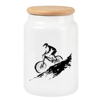 Mountain bike - Cookie Jar with Wooden Lid - white - Front