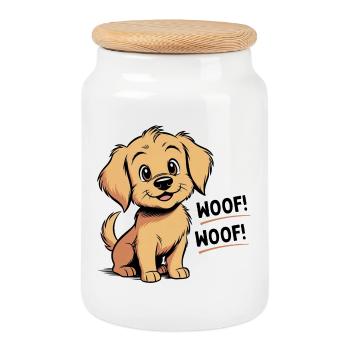 Cozy the dog - Ouaf - Ouaf - Boîte à biscuits avec couvercle en bois - blanc - Devant