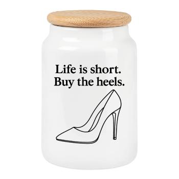 Life is short. Buy the heels. Line Art - Cookie Jar with Wooden Lid - white - Front