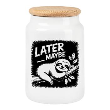 Funny sloth - maybe later - Cookie Jar with Wooden Lid - white - Front