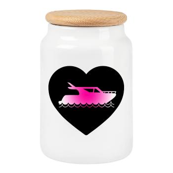 Motorboat - Cookie Jar with Wooden Lid - white - Front