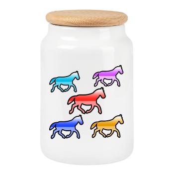 Chevaux - Boîte à biscuits avec couvercle en bois - blanc - Devant
