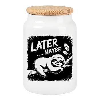 Funny sloth - maybe later - Cookie Jar with Wooden Lid - white - Front