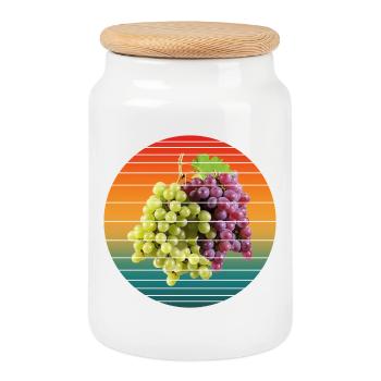 grape fruits - Cookie Jar with Wooden Lid - white - Front