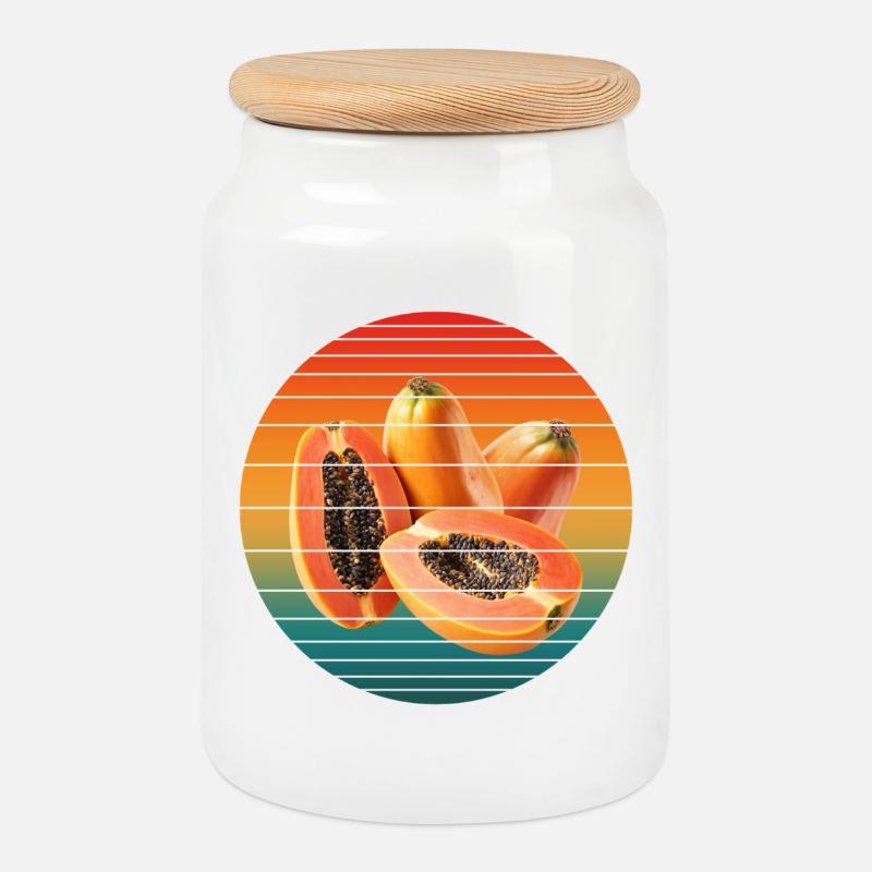 papaya fruit - Cookie Jar with Wooden Lid - white