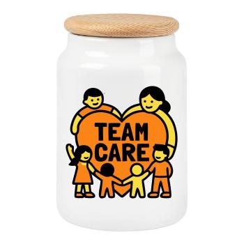 Team Care Herz Kita Wappen - Keksdose mit Holzdeckel - Weiß - Vorne