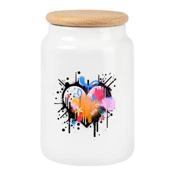 Lebenslust Graffiti Farbenspiel - Keksdose mit Holzdeckel - Weiß - Vorne