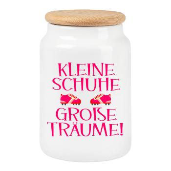 Fußball Mädchen - Fußballschuhe - Keksdose mit Holzdeckel - Weiß - Vorne