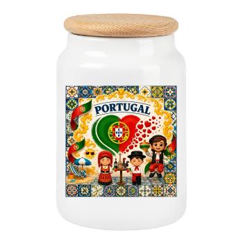 Portugal Azulejos Colorés – Design Cœur Portugais  - Boîte à biscuits avec couvercle en bois - blanc - Devant