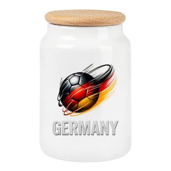 Germany Flame Kick Football - Cookie Jar with Wooden Lid - white - Front