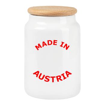 Made in Austria Adlerlogo Silhouette - Keksdose mit Holzdeckel - Weiß - Vorne