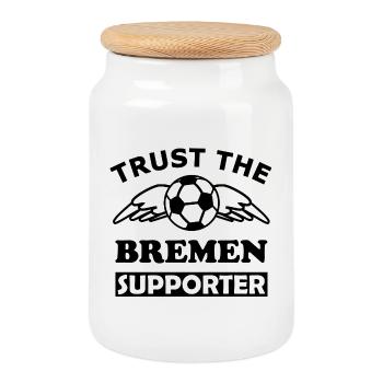 Schwarzweiß Bremen Fußball Silhouette - Keksdose mit Holzdeckel - Weiß - Vorne