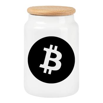 Bitcoin Symbol Kontrast Grafik - Keksdose mit Holzdeckel - Weiß - Vorne