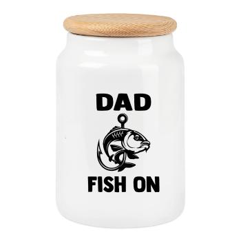 dad_fish_on - Keksdose mit Holzdeckel - Weiß - Vorne