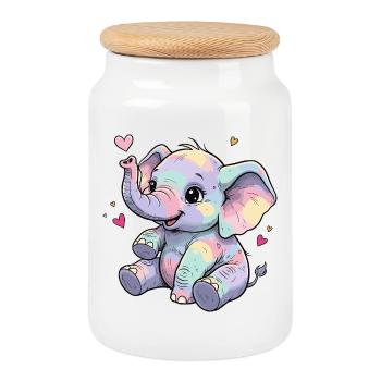 Pastell Elefant Kuschelherz - Keksdose mit Holzdeckel - Weiß - Vorne