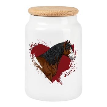 The head of the Abaco horse and a red heart - Cookie Jar with Wooden Lid - white - Front