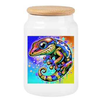 Gecko - Keksdose mit Holzdeckel - Weiß - Vorne