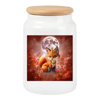Lunar Fox with Jewels - Cookie Jar with Wooden Lid - white - Front