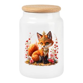 Fox Floral Jewelry - Cookie Jar with Wooden Lid - white - Front