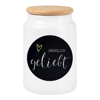 Unendlich Geliebt - Keksdose mit Holzdeckel - Weiß - Vorne