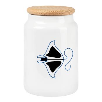 Blue outline manta silhouette - Cookie Jar with Wooden Lid - white - Front
