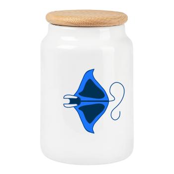 Manta Bleu Linéaire Stylisé - Boîte à biscuits avec couvercle en bois - blanc - Devant