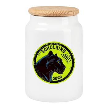Schwarzer Panther Schulkind 2026 Einschulung Cool - Boîte à biscuits avec couvercle en bois - blanc - Devant