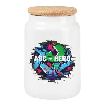 ABC HERO Graffiti Wanddesign - Keksdose mit Holzdeckel - Weiß - Vorne