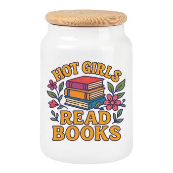Les filles sexy lisent des livres - Boîte à biscuits avec couvercle en bois - blanc - Devant