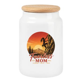 Fearless Mom Retro Kletter Geschenkidee - Keksdose mit Holzdeckel - Weiß - Vorne