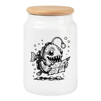 Monster Fish Frogfish with Treasure Map - Cookie Jar with Wooden Lid - white - Front