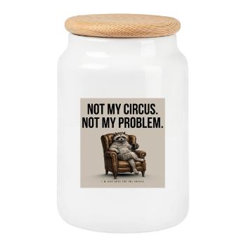 NOT MY CIRCUS Funny Raccoon Design - Keksdose mit Holzdeckel - Weiß - Vorne