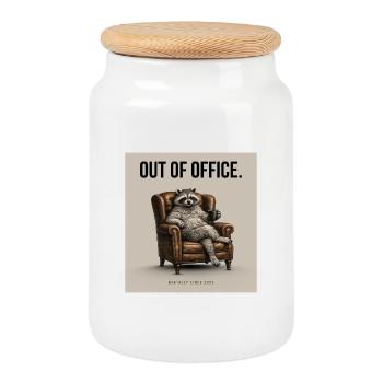 Out Of Office Funny Raccoon - Keksdose mit Holzdeckel - Weiß - Vorne