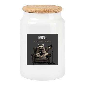Nope Raccoon Meme - Cookie Jar with Wooden Lid - white - Front
